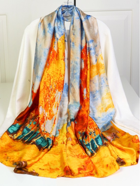 Premium Silk Feeling Spring Print Scarf